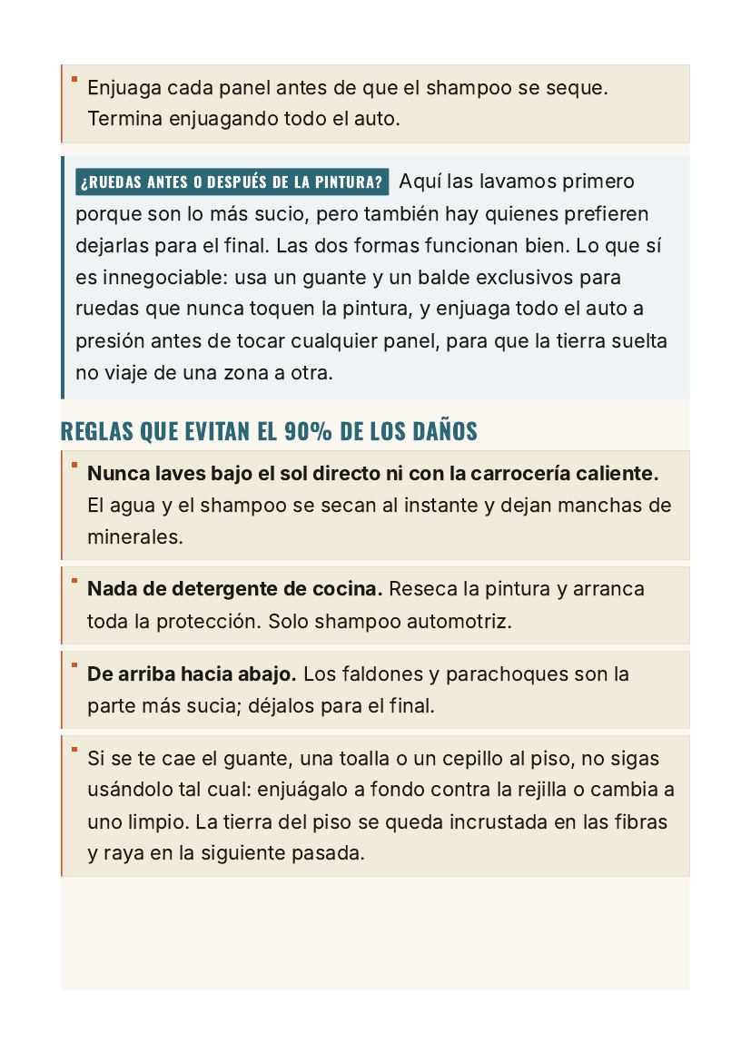 Página de muestra con consejos de lavado exterior y errores a evitar