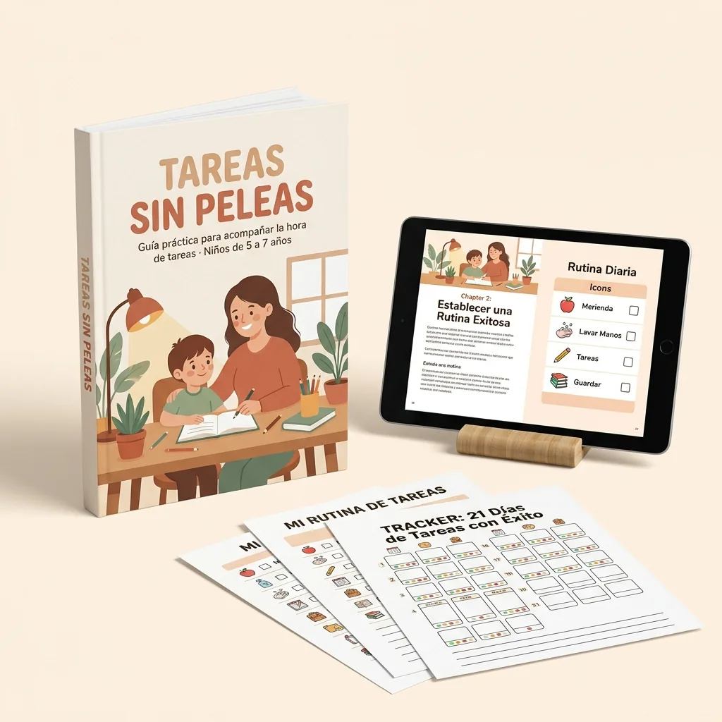 Guía "Tareas sin peleas" en libro impreso, tablet y fichas para imprimir